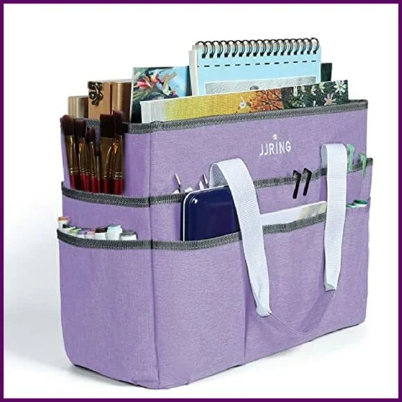 Large Craft Organizer Tote Bag with 16 Pockets for Storage & Travel